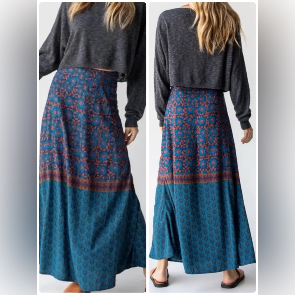 Natural Life Boho Floral Print Maxi Skirt Women Size XL